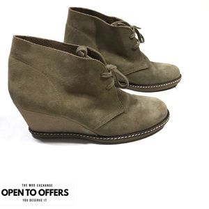 J Crew Italian Suede Ankle lace up Wedge Booties